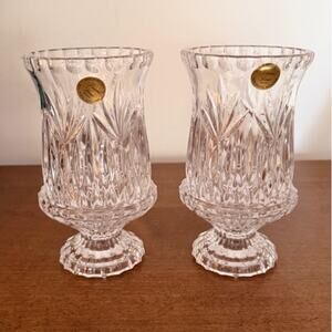 Vintage 1990s Princess House Highlights 24% Lead Crystal Candle Lamps 7” Set 2